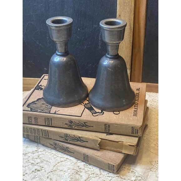 Vintage Pewter Bell Candlestick Holders Set Of 2 Anvil Hallmark - Picture 1 of 5